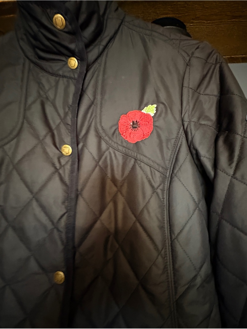 Quilted Eddie Bauer Poppy-Embroidered Fall Coat -black - Picture 13 of 13